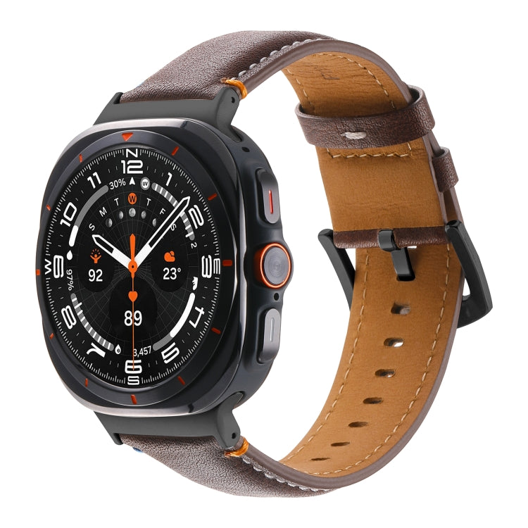 For Samsung Galaxy Watch Ultra 47mm Stitched Black Buckle Genuine Leather Watch Band(Pull Up Leather Coffee)