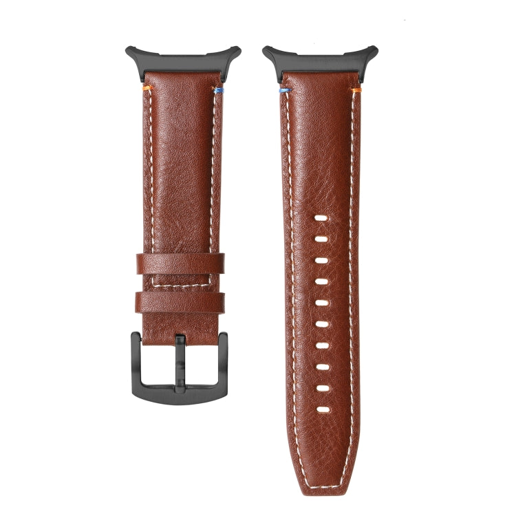 For Samsung Galaxy Watch Ultra 47mm Stitched Black Buckle Genuine Leather Watch Band(Pull Up Leather Brown)