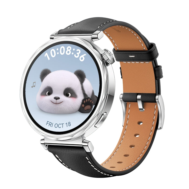 For Huawei Watch GT 5 41mm Women Silver Buckle Genuine Leather Watch Band(Black)