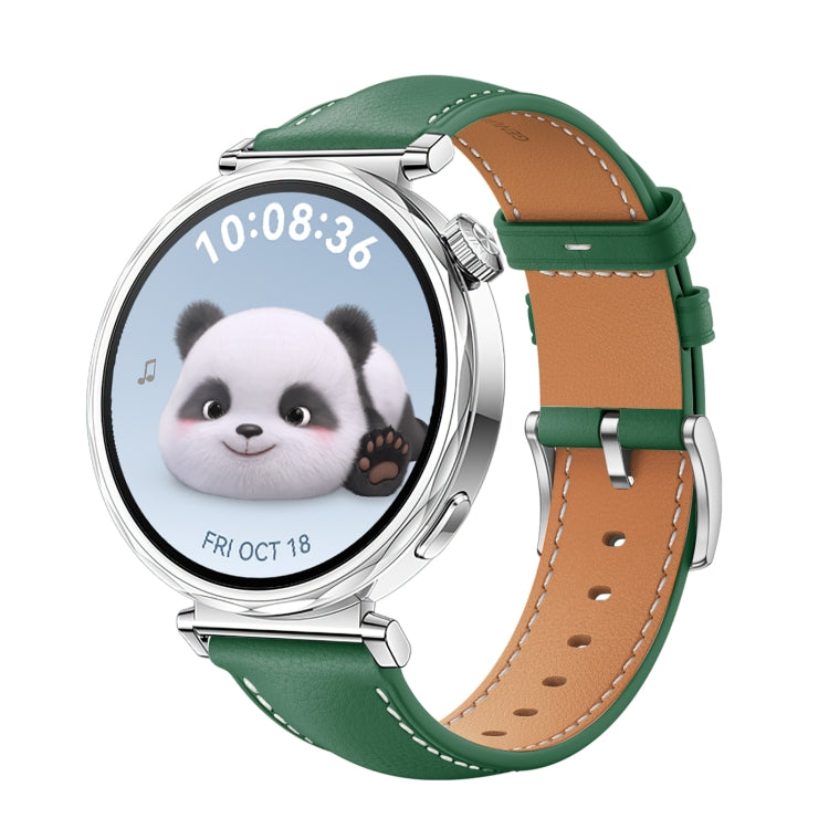 For Huawei Watch GT 5 41mm Women Silver Buckle Genuine Leather Watch Band(Green)