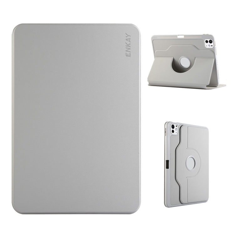 For iPad Air 11 2024 / 2025 / Air 10.9 2022 ENKAY 360 Rotation TPU Leather Smart Tablet Case with Pen Slot(Grey) - free shipping - PMC Jewellery - Order now!
