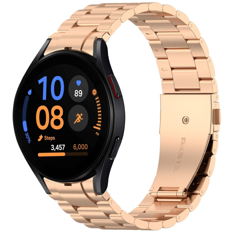 For Samsung Galaxy Watch FE 40mm Three Beads Button Quick Release Metal Watch Band(Rose Gold)