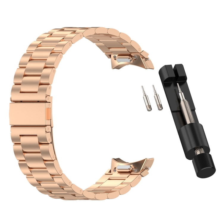 For Samsung Galaxy Watch 4 40 / 44mm Three Beads Button Quick Release Metal Watch Band(Rose Gold)
