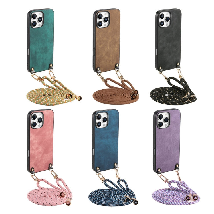 For iPhone 16e Vintage Leather PC Back Cover Phone Case with Crossbody Strap(Blue)