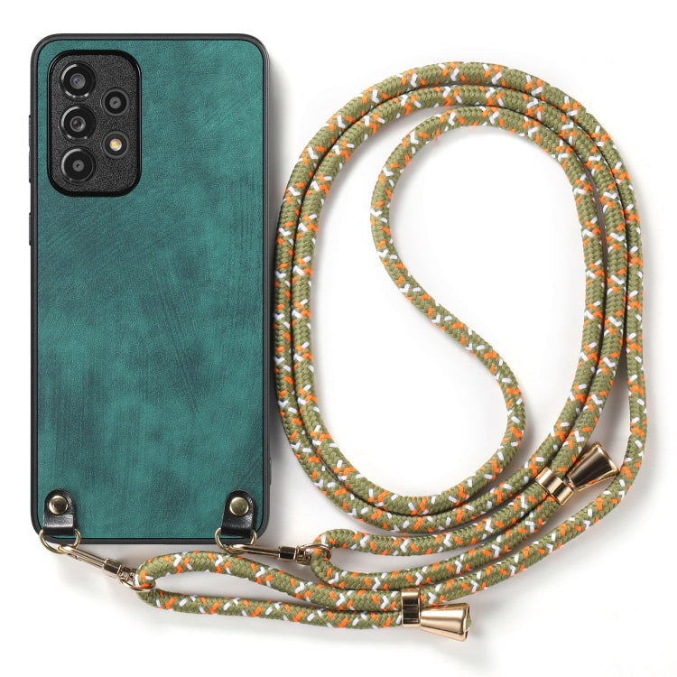 For Samsung Galaxy S25 Ultra 5G Vintage Leather PC Back Cover Phone Case with Crossbody Strap(Green)