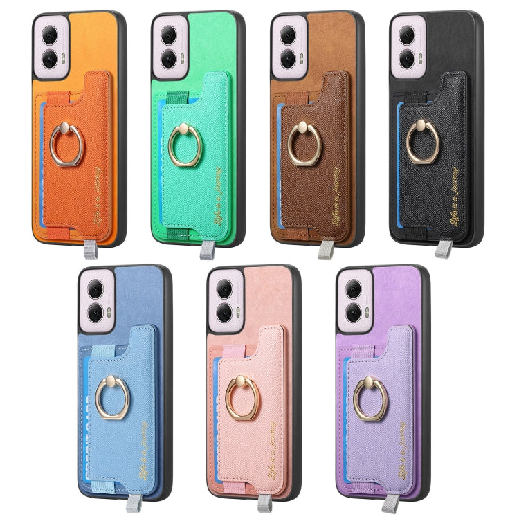 For Motorola Moto G 5G 2024 Retro Magsafe Cross Leather Ring Holder Card Bag Phone Case(Yellow) - Motorola Cases by PMC Jewellery | Online Shopping South Africa | PMC Jewellery | Buy Now Pay Later Mobicred