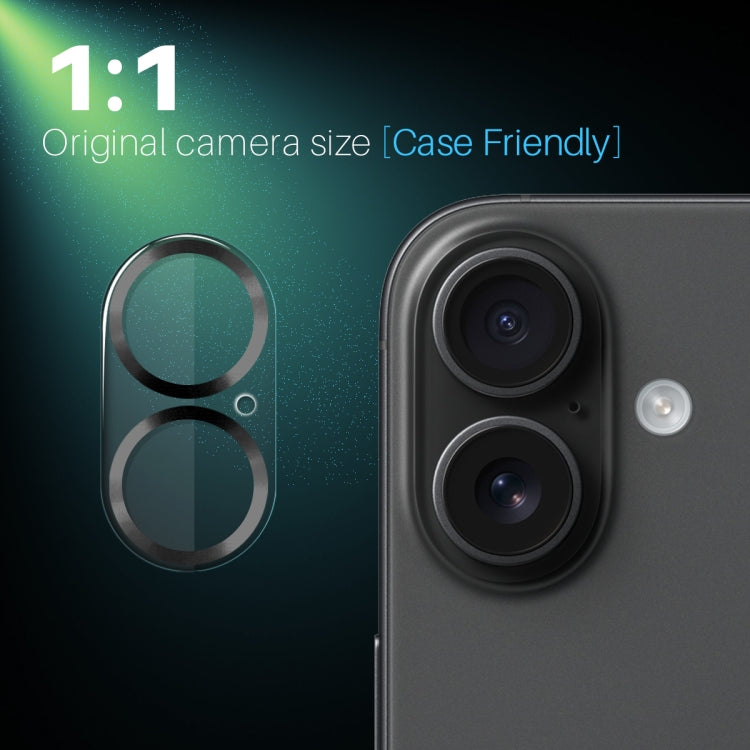 For iPhone 16 / 16 Plus NORTHJO Camera Lens Protector CD Veins 3D Tempered Glass Film(Black)