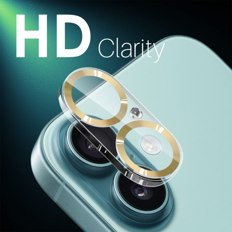 For iPhone 16 / 16 Plus NORTHJO Camera Lens Protector CD Veins 3D Tempered Glass Film(Gold)