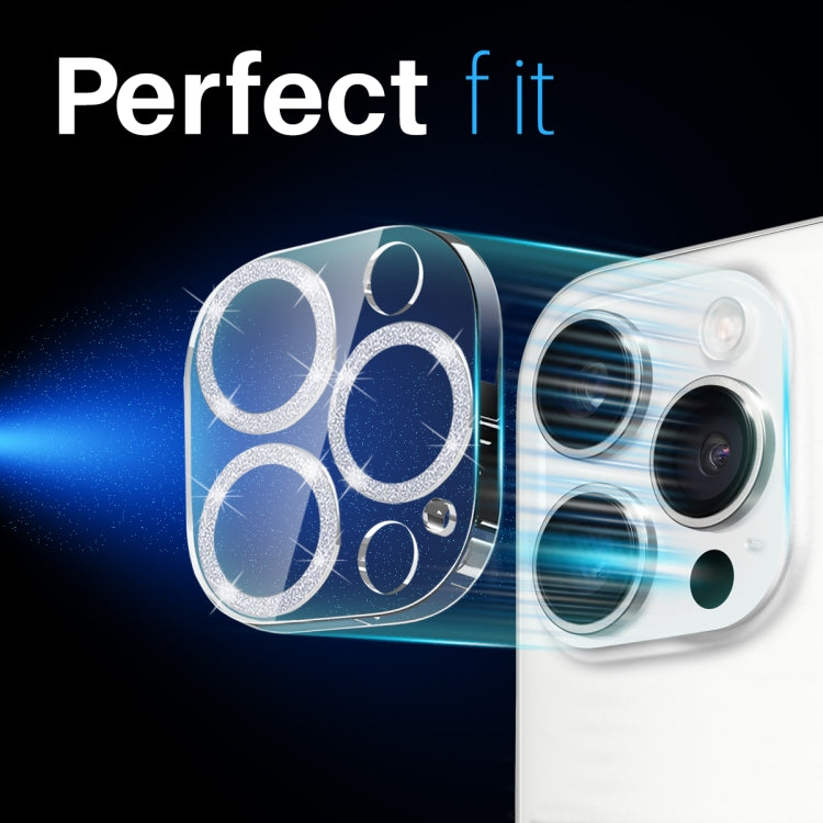 For iPhone 16 Pro / 16 Pro Max NORTHJO Camera Lens Protector Glitter Ring 3D Tempered Glass Film(Silver)
