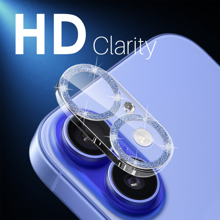 For iPhone 16 / 16 Plus NORTHJO Camera Lens Protector Glitter Ring 3D Tempered Glass Film(Blue)