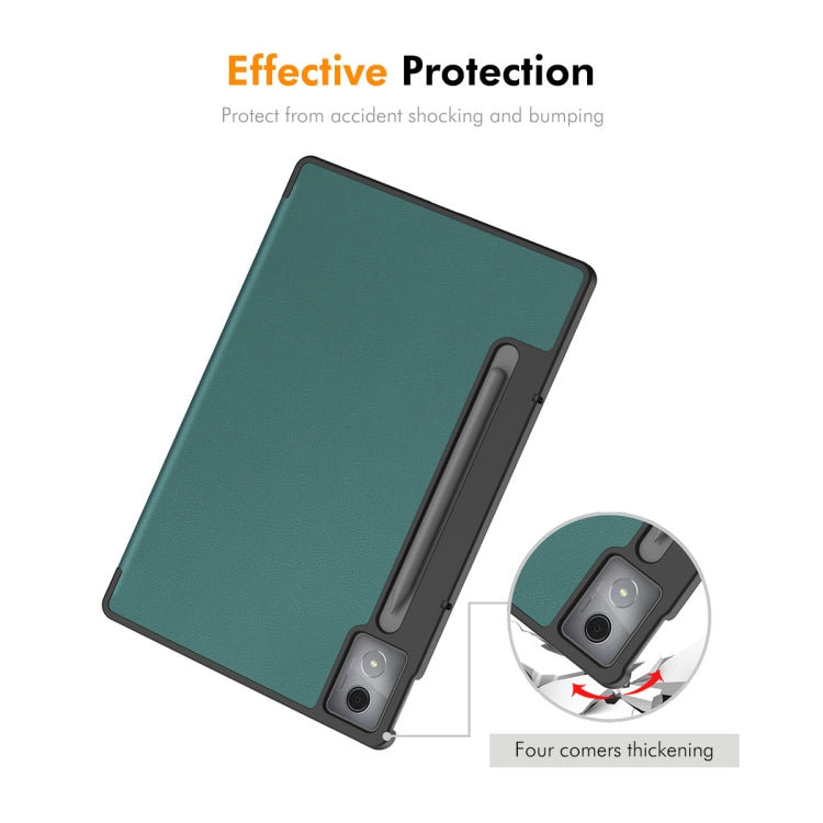 For Samsung Galaxy Tab S10 Ultra / S9 Ultra ENKAY Tri-fold Custer Texture Plastic Leather Smart Tablet Case with Pen Slot(Dark Blue)