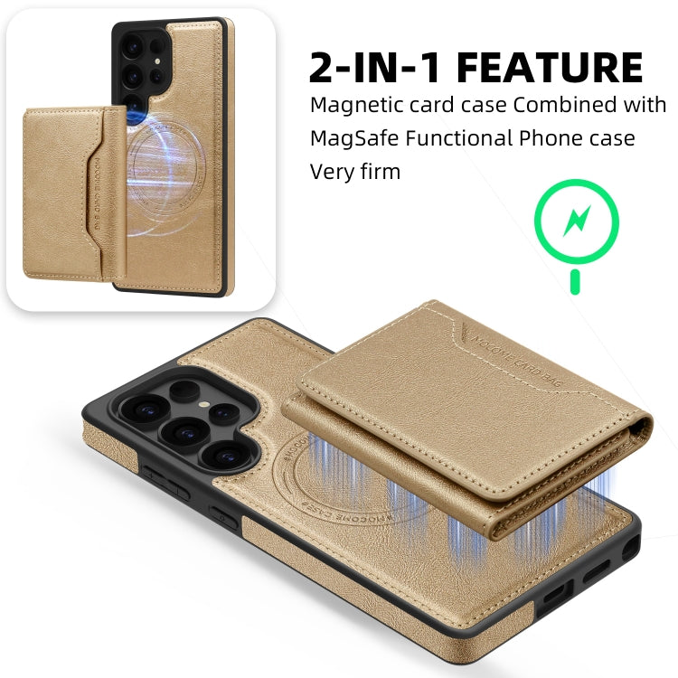 For Samsung Galaxy S25 Ultra 5G Shield Multi-functional MagSafe Card Bag Phone Case(Desert Gold)