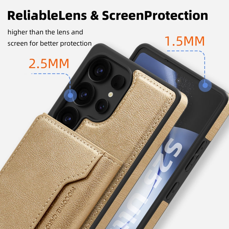 For Samsung Galaxy S25 Ultra 5G Shield Multi-functional MagSafe Card Bag Phone Case(Desert Gold)
