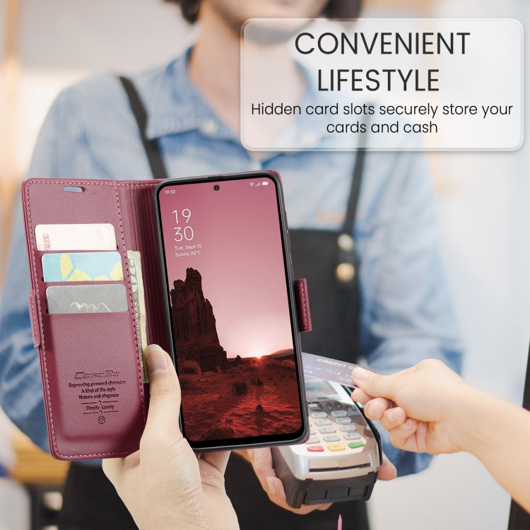 For OPPO Reno12 5G Global CaseMe 023 Butterfly Buckle Litchi Texture RFID Anti-theft Leather Phone Case(Red)