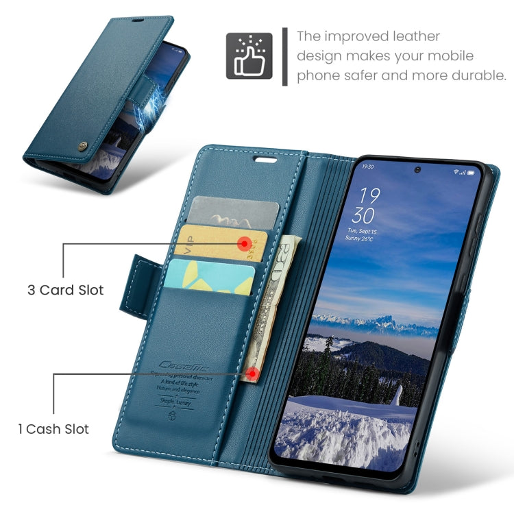 For OPPO Reno12 5G Global CaseMe 023 Butterfly Buckle Litchi Texture RFID Anti-theft Leather Phone Case(Blue)