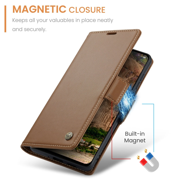 For OPPO Reno12 5G Global CaseMe 023 Butterfly Buckle Litchi Texture RFID Anti-theft Leather Phone Case(Brown)