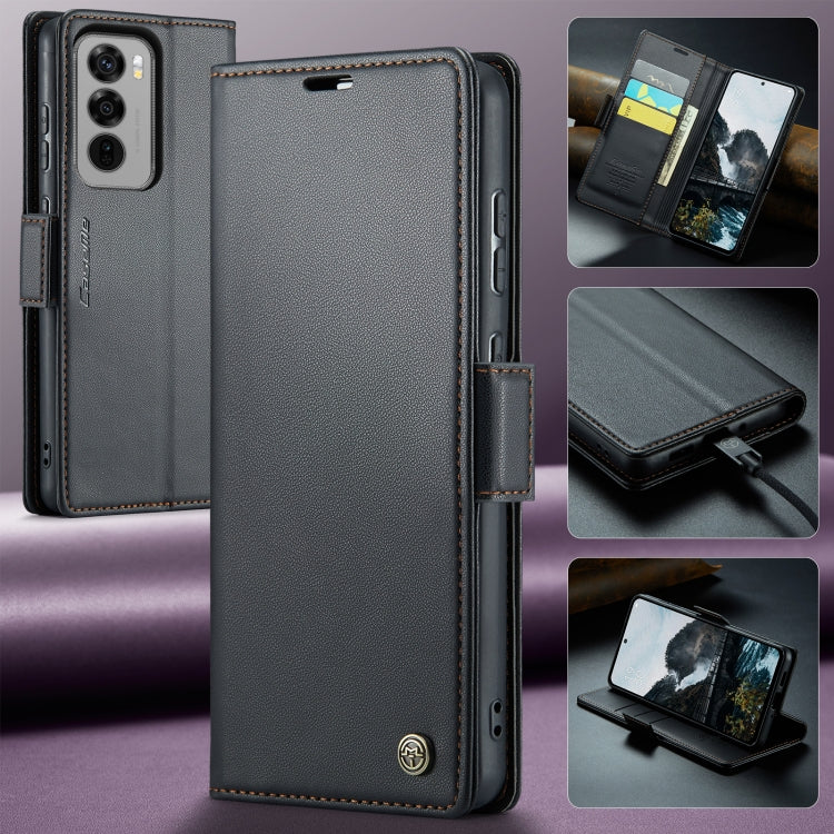 For OPPO Reno12 5G Global CaseMe 023 Butterfly Buckle Litchi Texture RFID Anti-theft Leather Phone Case(Black)