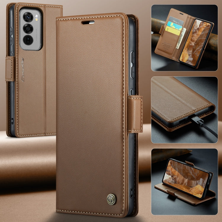 For OPPO Reno12 Pro 5G Global CaseMe 023 Butterfly Buckle Litchi Texture RFID Anti-theft Leather Phone Case(Brown)