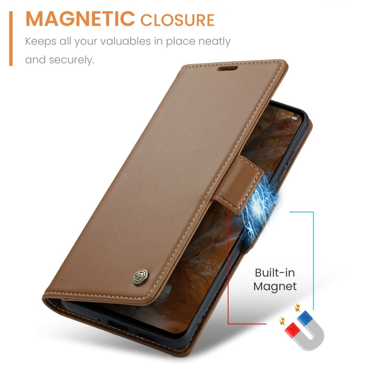 For OPPO Reno12 Pro 5G Global CaseMe 023 Butterfly Buckle Litchi Texture RFID Anti-theft Leather Phone Case(Brown)