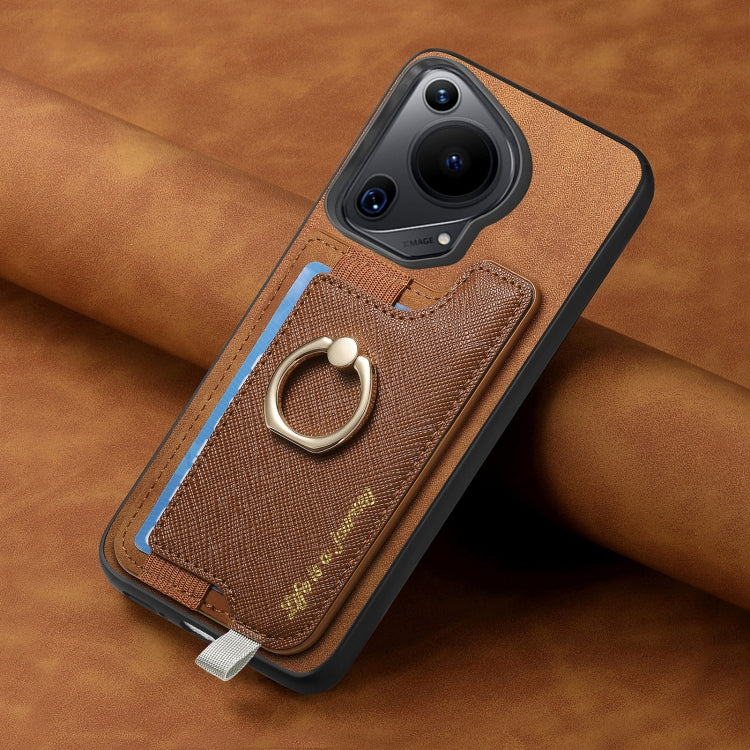 For Huawei Pura 70 Pro Retro Magsafe Cross Leather Ring Holder Card Bag Phone Case(Brown)