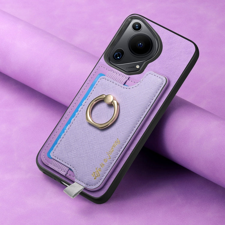 For Huawei Pura 70 Pro+ Retro Magsafe Cross Leather Ring Holder Card Bag Phone Case(Purple)