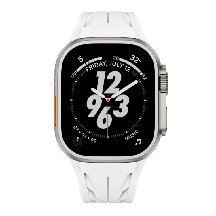 For Apple Watch 44mm / 45mm / 46mm / 49mm Tailor Stainless Steel Silver Butterfly Buckle Silicone Watch Band(White)