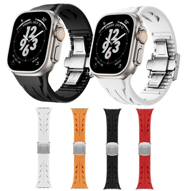 For Apple Watch 44mm / 45mm / 46mm / 49mm Tailor Stainless Steel Silver Butterfly Buckle Silicone Watch Band(White)