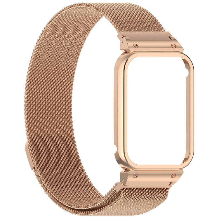 For Xiaomi Smart Band 9 Pro Metal Frame Integrated Milan Magnetic Stainless Steel Watch Band(Rose Gold)