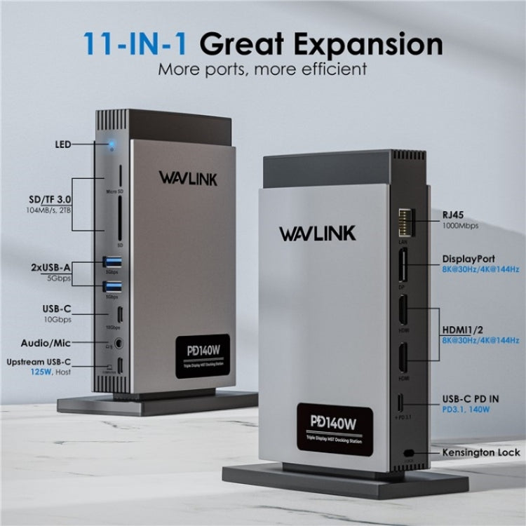WAVLINK WL-UMD26 11 in 1 140W PD 3.1 USB-C 8K Displayport Charging Docking Station