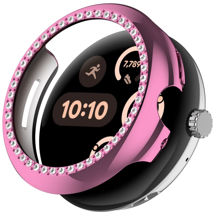 For Google Pixel Watch 3 45mm Diamond Electroplated PC Half Coverage Watch Protective Case(Pink)