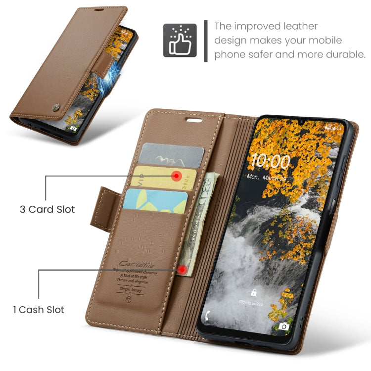 For Samsung Galaxy A06 CaseMe 023 Butterfly Buckle Litchi Texture RFID Anti-theft Leather Phone Case(Brown)