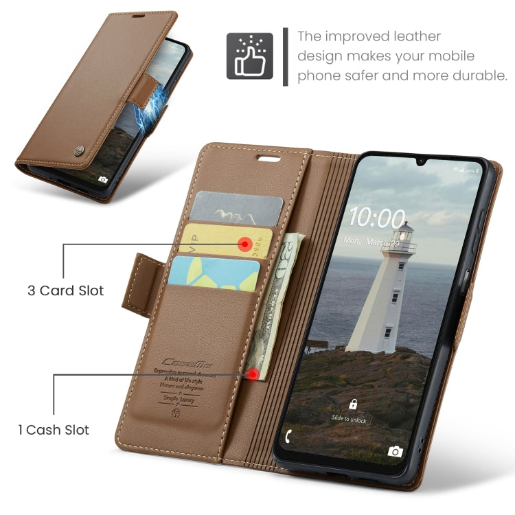 For Samsung Galaxy A16 5G CaseMe 023 Butterfly Buckle Litchi Texture RFID Anti-theft Leather Phone Case(Brown)