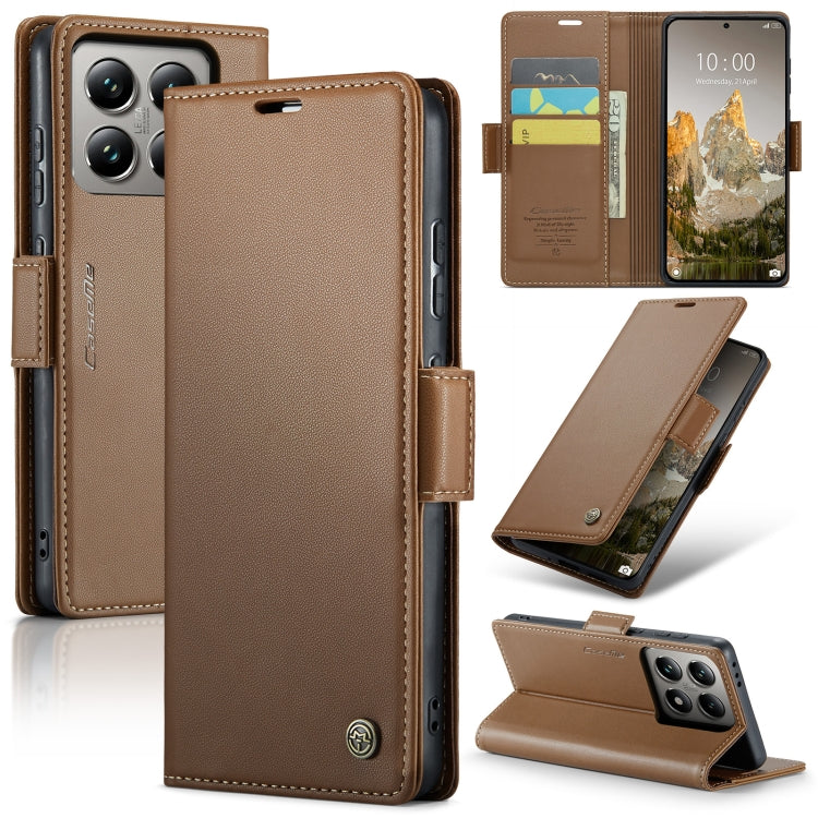 For Xiaomi 14T Pro CaseMe 023 Butterfly Buckle Litchi Texture RFID Anti-theft Leather Phone Case(Brown)