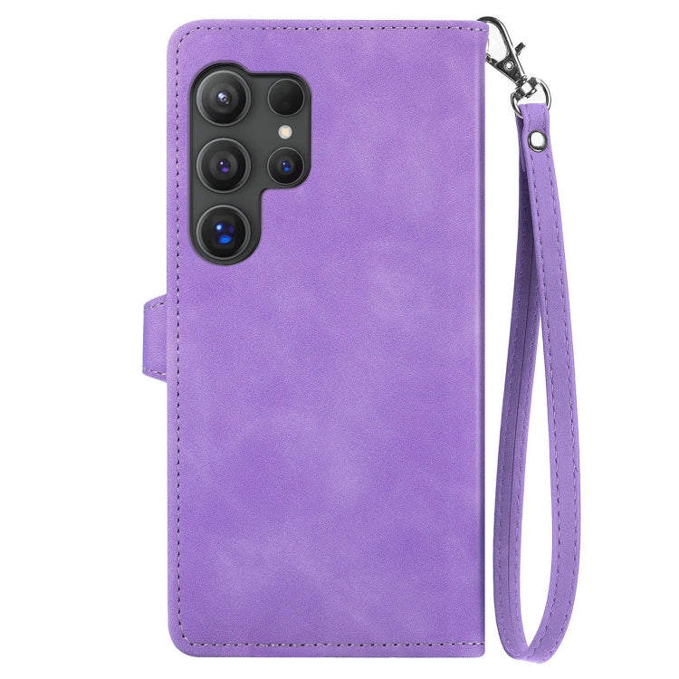 For Samsung Galaxy S25 Ultra 5G Embossed Flower Zipper Leather Phone Case(Purple)