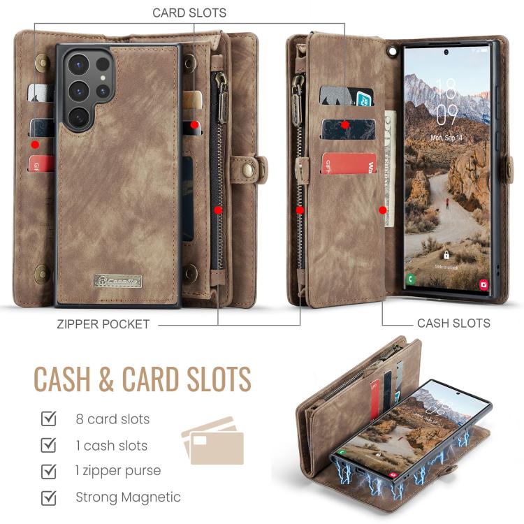 For Samsung Galaxy S25 Ultra 5G CaseMe 008 Detachable Multifunctional Leather Phone Case(Brown)