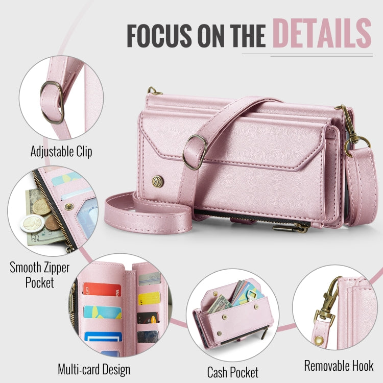 For Samsung Galaxy A16 5G CaseMe C36 Card Slots Zipper Wallet RFID Anti-theft Leather Phone Case(Pink)