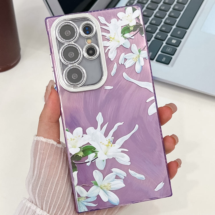 For Samsung Galaxy S25 Ultra 5G Electroplating Flowers Plants Texture TPU Phone Case(Gardenia FL15)