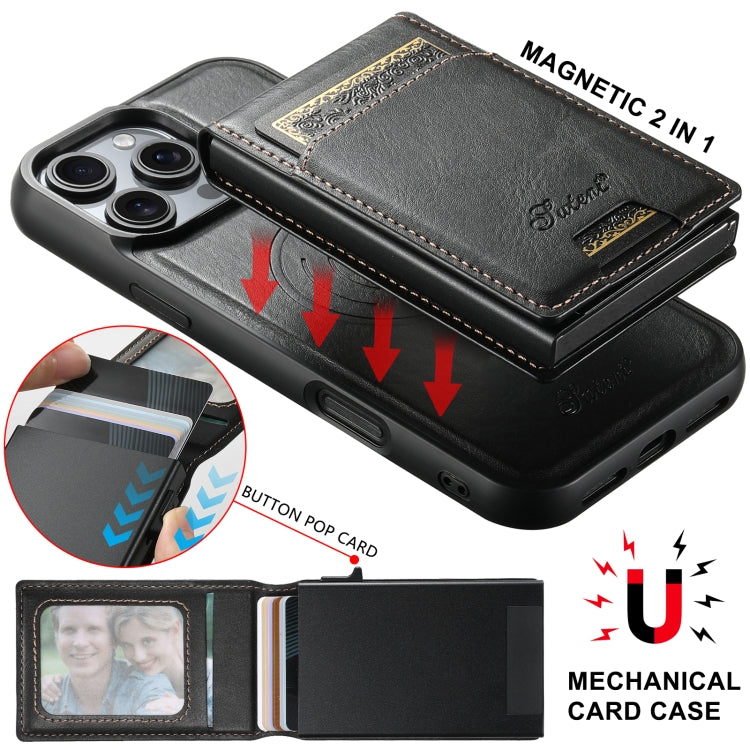 For iPhone 16 Pro Suteni H19 Oil Wax 2-in-1 MagSafe Removable Card Box Back Phone Case(Black)