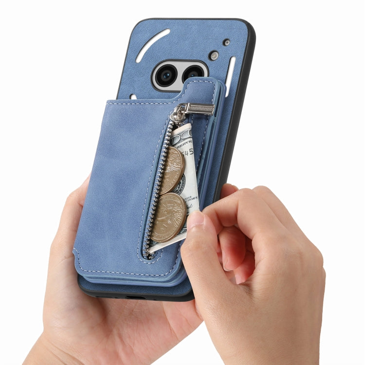 For Nothing CMF Phone 1 Retro MagSafe Zipper Wallet Card Bag Back Phone Case(Blue)