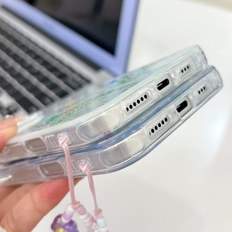 For iPhone 16e Electroplating Flower Texture Wristband TPU Phone Case(Red Plum Blossom SH2) - iPhone 16e Cases by PMC TechLife | Online Shopping South Africa | PMC TechLife | Buy Now Pay Later Mobicred