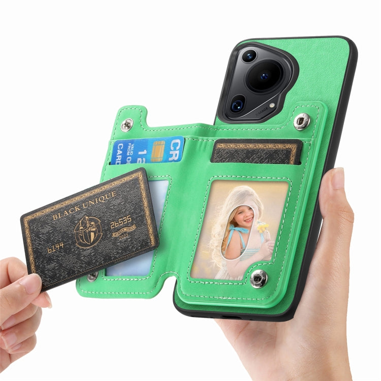 For Huawei Pura 70 Pro Retro MagSafe Zipper Wallet Card Bag Back Phone Case(Green)