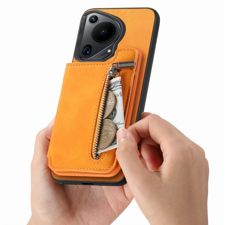 For Huawei nova 12 / 13 Retro MagSafe Zipper Wallet Card Bag Back Phone Case(Yellow)