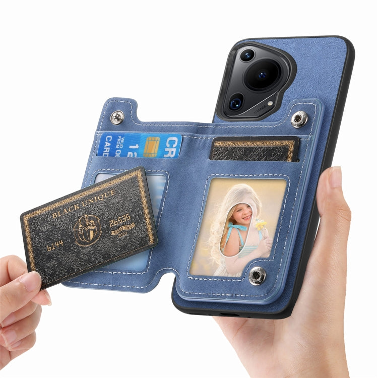 For Huawei nova 12 / 13 Retro MagSafe Zipper Wallet Card Bag Back Phone Case(Blue)