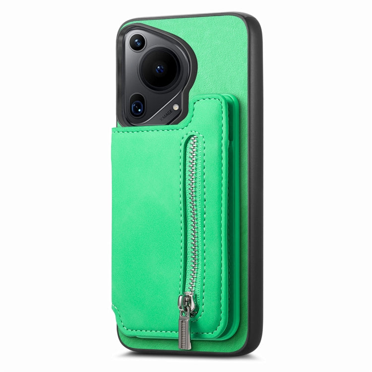 For Huawei nova 12 / 13 Retro MagSafe Zipper Wallet Card Bag Back Phone Case(Green)