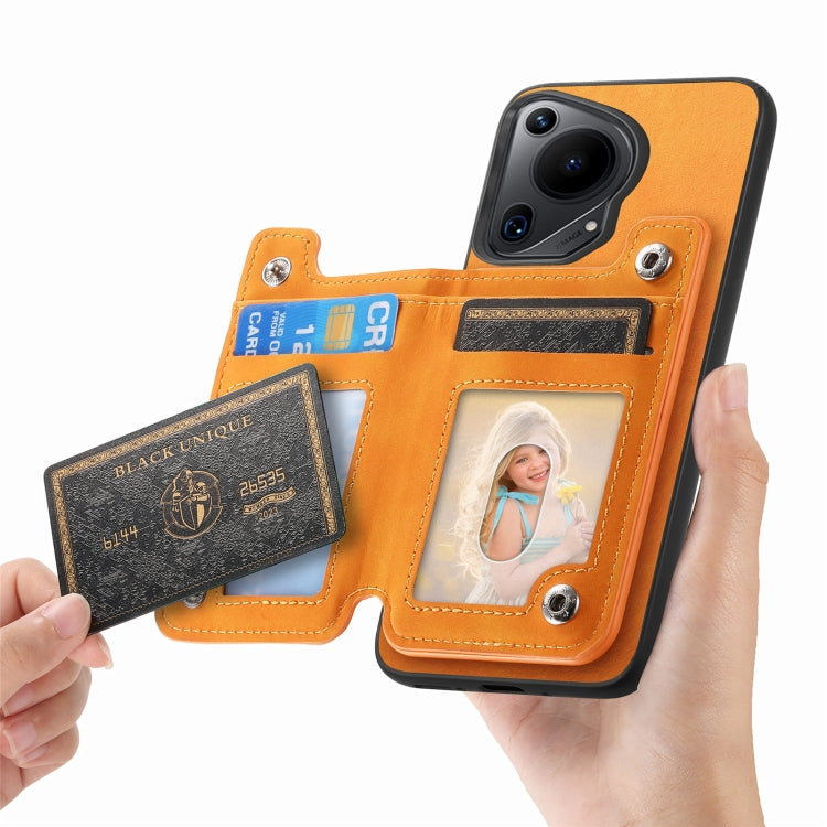 For Huawei nova 13 Pro Retro MagSafe Zipper Wallet Card Bag Back Phone Case(Yellow)