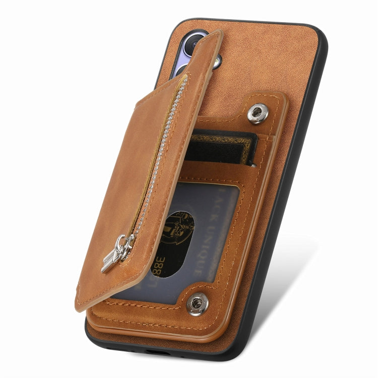 For Honor X50i+ Retro MagSafe Zipper Wallet Card Bag Back Phone Case(Brown)