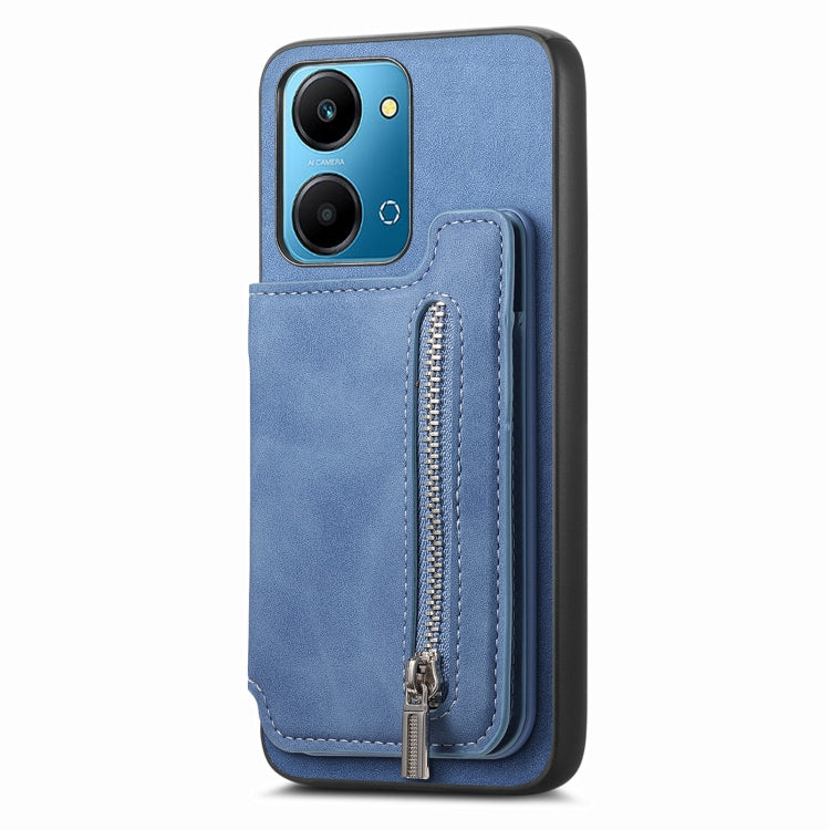 For Honor Play 7T / X7a Retro MagSafe Zipper Wallet Card Bag Back Phone Case(Blue)