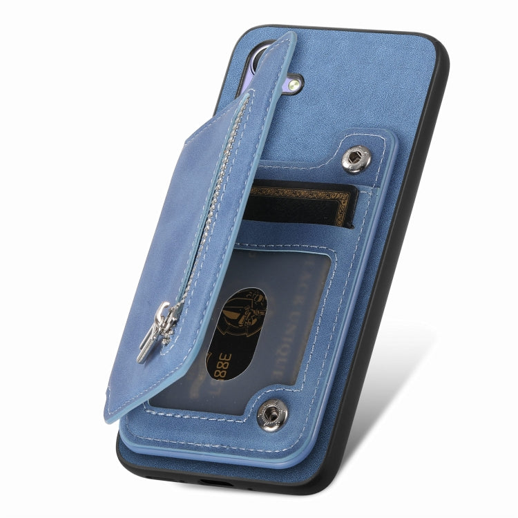 For Honor Play 7T / X7a Retro MagSafe Zipper Wallet Card Bag Back Phone Case(Blue)