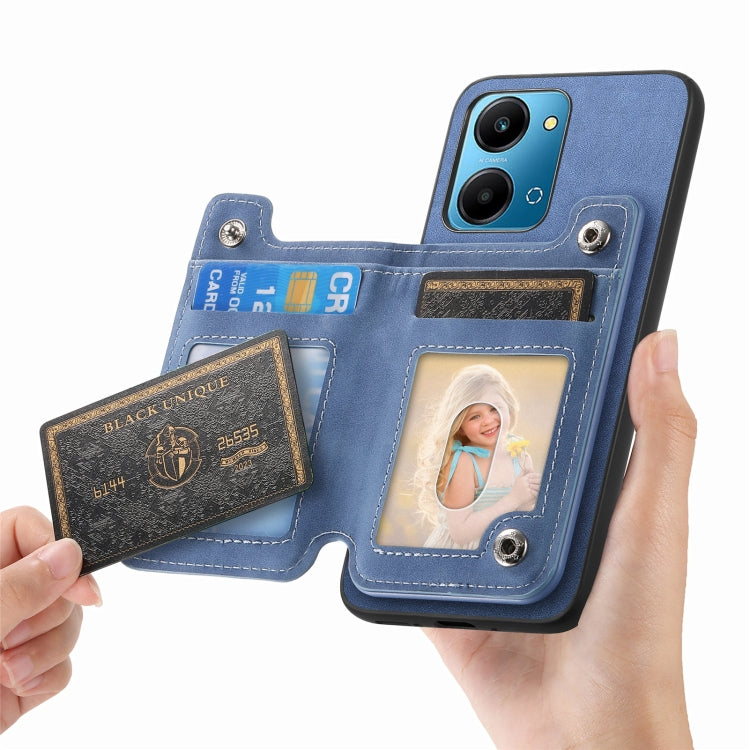 For Honor Play 7T / X7a Retro MagSafe Zipper Wallet Card Bag Back Phone Case(Blue)