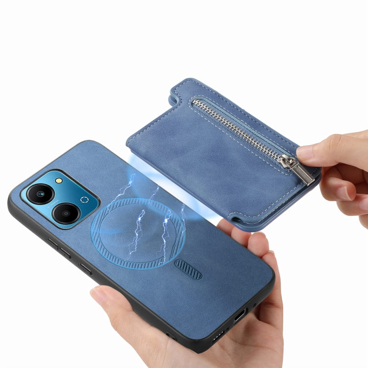 For Honor Play 7T / X7a Retro MagSafe Zipper Wallet Card Bag Back Phone Case(Blue)